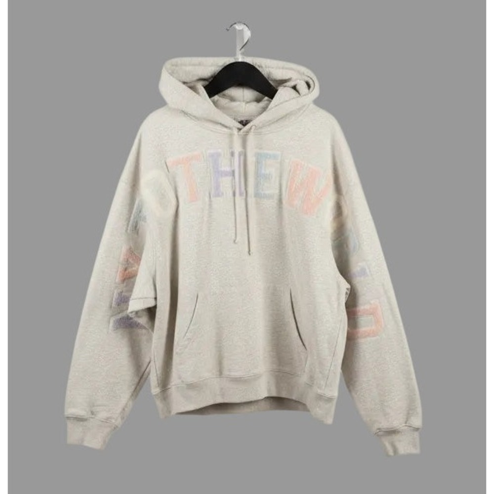 Kith Around The World Chenille Patchwork Hoodie Oatmeal Grey Mens XL Heavyweight